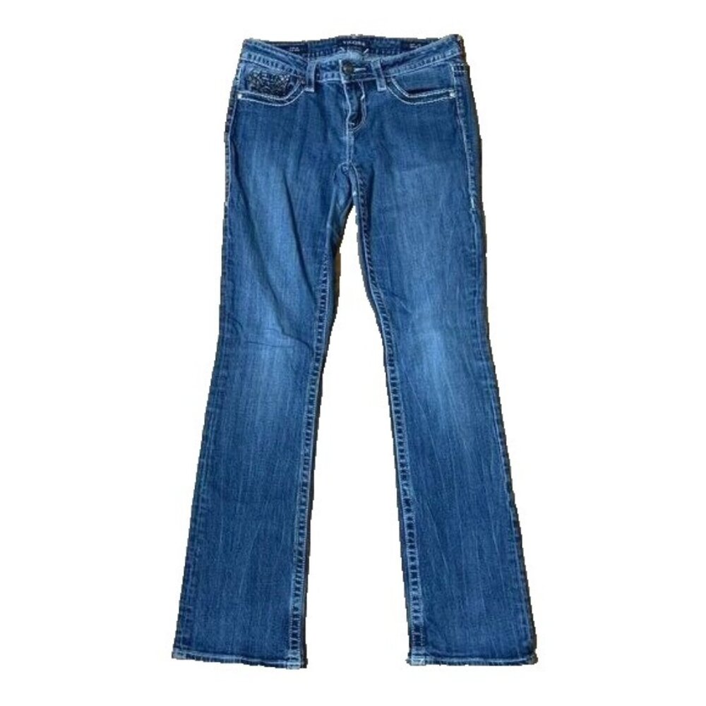 Vigoss Jeans Dublin Slim Boot Mid Rise Sequin Ripped Bootcut Denim Pant 3/4
